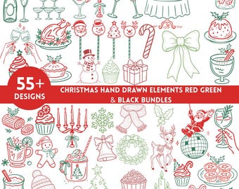 Christmas Clipart, Whimsical Winter Doodles, Coquette Bachelorette (SVG, PNG)
