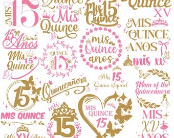 Mis Quinceañera SVG PNG Bundle, Latina Birthday, Quince Squad Designs