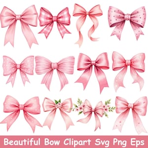 Pink Watercolor Bow Clipart: Coquette Graphics (PNG Digital Download)
