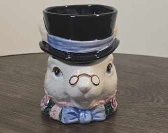 Vintage 1991 Fitz & Flyod Bloomers Lapin avec des lunettes Haut de forme Mug de Pâques