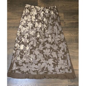 Jupe à fleurs 100 % soie Adrianna Papell 14P marron blanc Y2K vintage Midi image 1