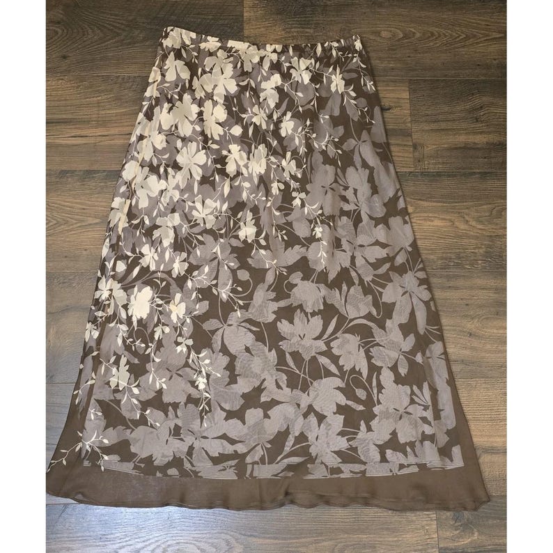 Jupe à fleurs 100 % soie Adrianna Papell 14P marron blanc Y2K vintage Midi image 1