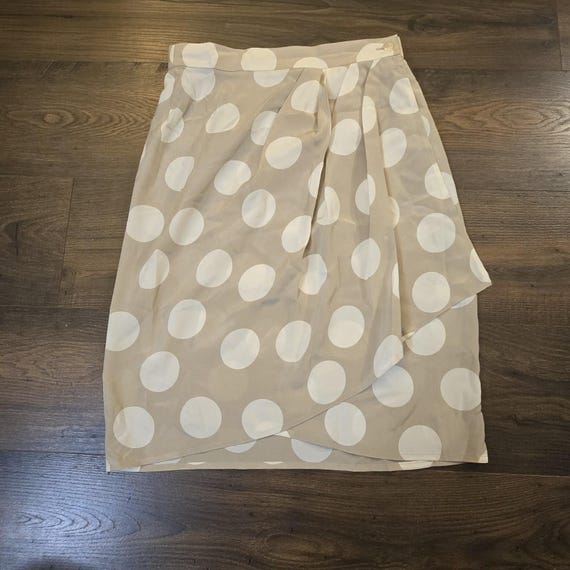 Max Mara, Vintage Max Mara Silk Midi Skirt Brown White Polka Dot Size 6-8 Waist 28 Italy