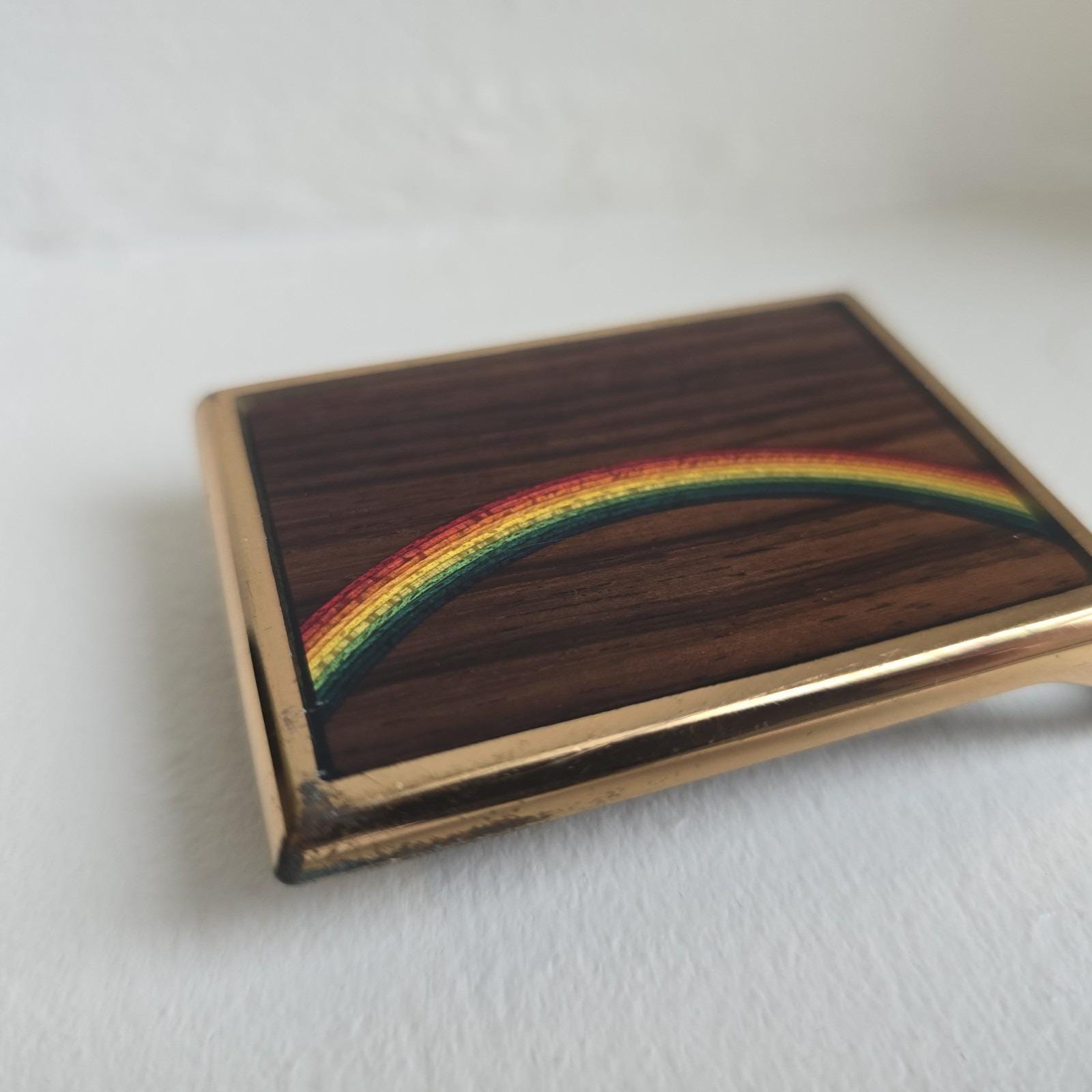 Vintage Tech Ether Guild Solid Brass Rainbow Belt Buckle 1970s Boho Hippie Wood Tech Ether Original Vintage Belt Buckles for sale - eBay main image 2