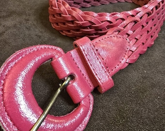 Vintage Capezio Pink Braided Leather Belt Womens M/L Genuine 80s Preppy