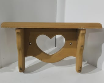 Vintage Wooden Wall Shelf Heart Cutout Cottagecore Plate Holder 12" Farmhouse