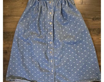 Jupe mi-longue boutonnée en jean Koret VTG taille 8 Bleu country western modeste