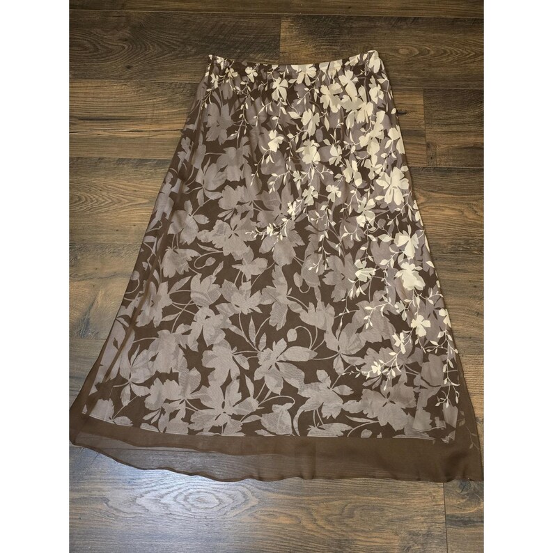 Jupe à fleurs 100 % soie Adrianna Papell 14P marron blanc Y2K vintage Midi image 5