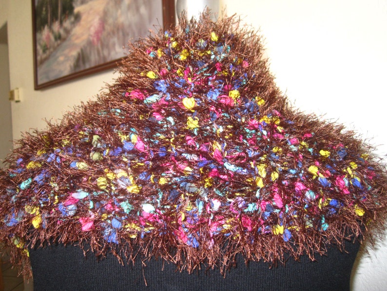 Download Scarf fancy fur yarn fuzzy hand made brown/multicolor very | Etsy