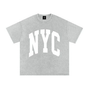NYC Oversized T-Shirt | Unisex | New York Varsity Text | Vintage Wash | Cotton Crewneck