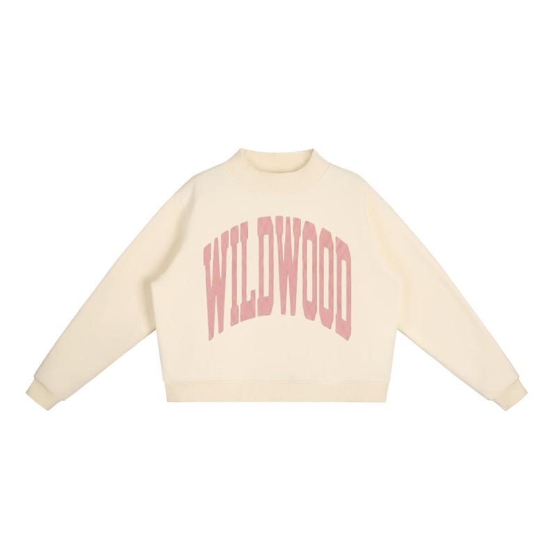 Wildwood Mock Neck Sweatshirt | Women's Oversized Fit | Crewneck | Rose Quartz Text image 1