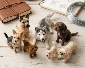 Custom needlefelt dog sculptures