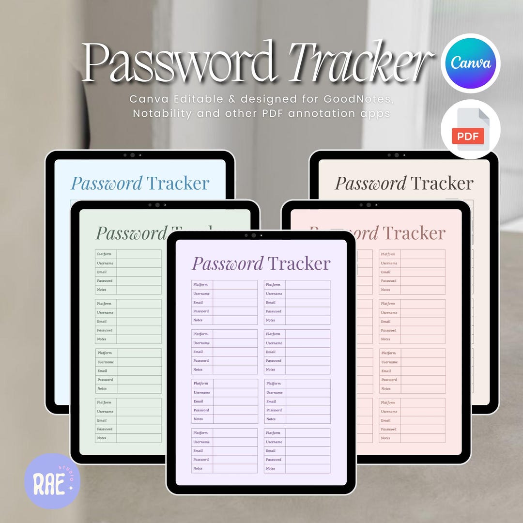 Password Tracker Printable Bundle Aesthetic Password Organizer Digital ...