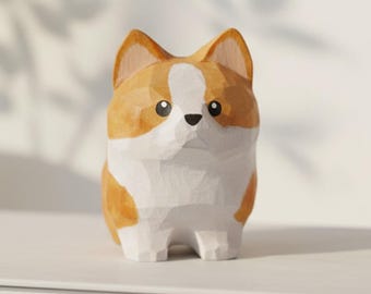 Handmade Wooden Corgi Figurine – Handcrafted Miniature Sculpture, Desk Decoration for Dog Lovers
