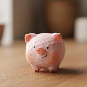 Handgeschnitzte hölzerne Schweinefigur - individuelle handgefertigte Miniaturskulptur für stilvolle Schreibtischdekoration