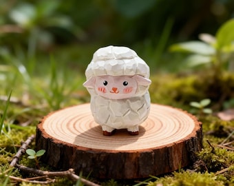 手彫りの木製羊のデスク装飾、かわいい羊の置物、ストレス解消オフィス