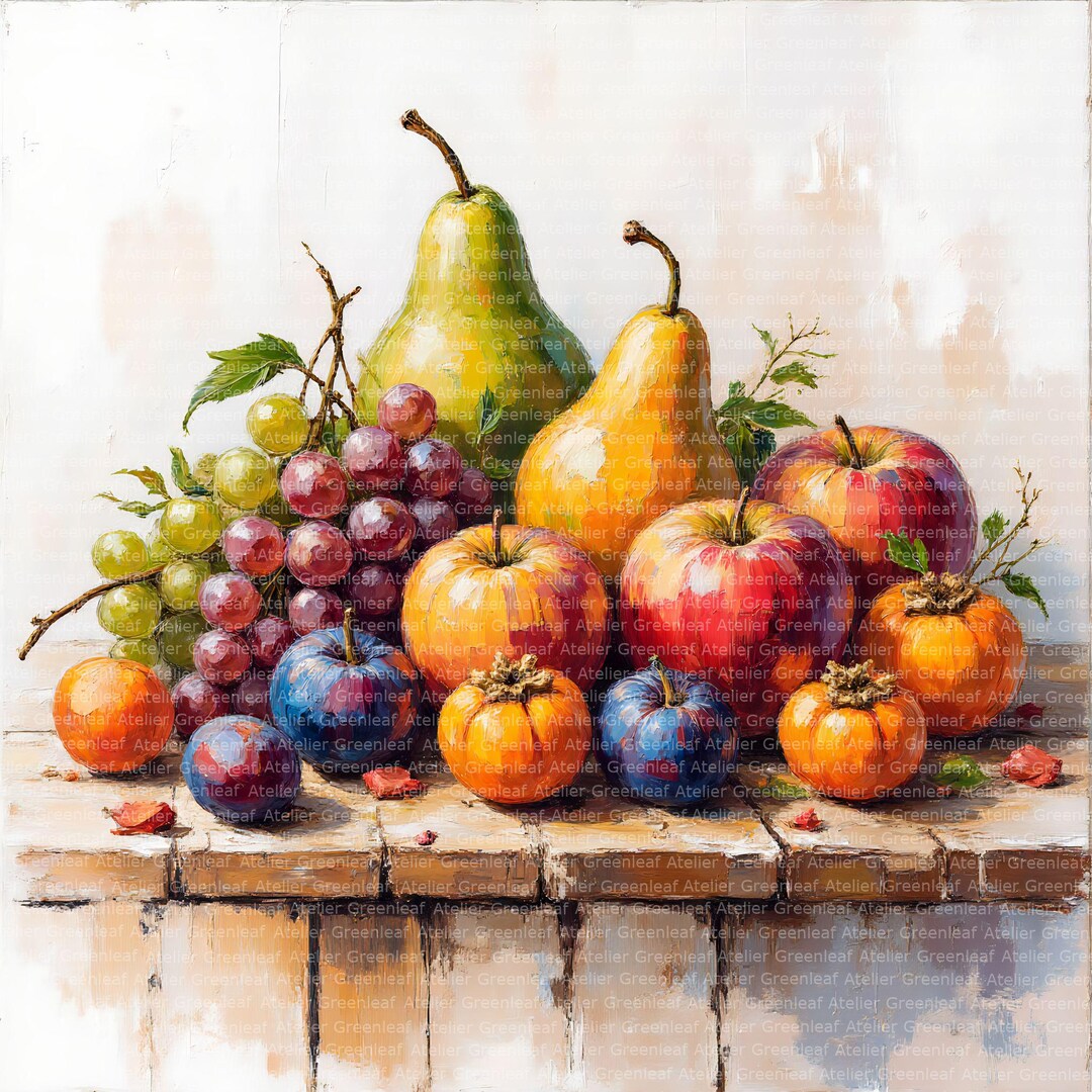 12 Clipart Acrylic Fruit Painting Wall Art, Abundant Fruits, Kitchen Decor, Artwork, Digital ...