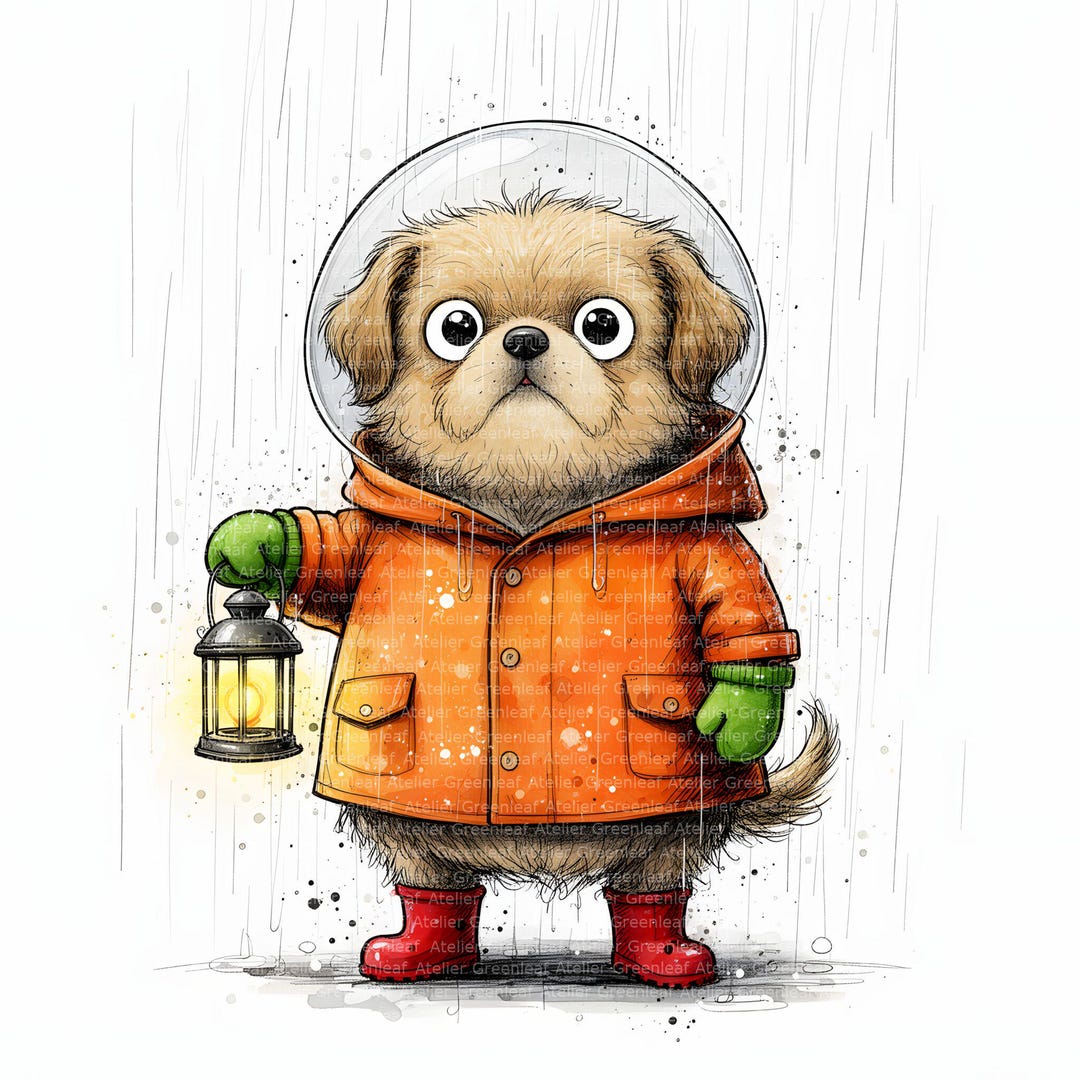 22 Dogs in the Rain Clipart | Mixed Media Rainy Day Dog Art | Digital ...