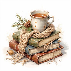 10 Clipart di tè e libri ad acquerello / Download digitale / Illustrazioni per diari, scrapbooking, artigianato