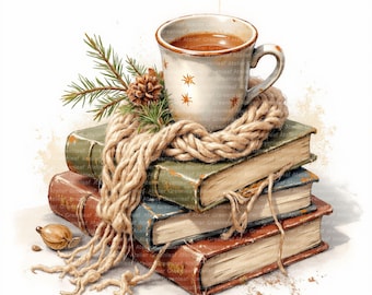 10 Watercolor Tea and Books Clipart | Digital Download | Illustrations for Journals, Scrapbooking, Crafts