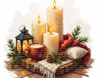 15 Clipart Acrylic Hygge Style Cozy Winter Wall Art, Warm Home Decor, Digital Download