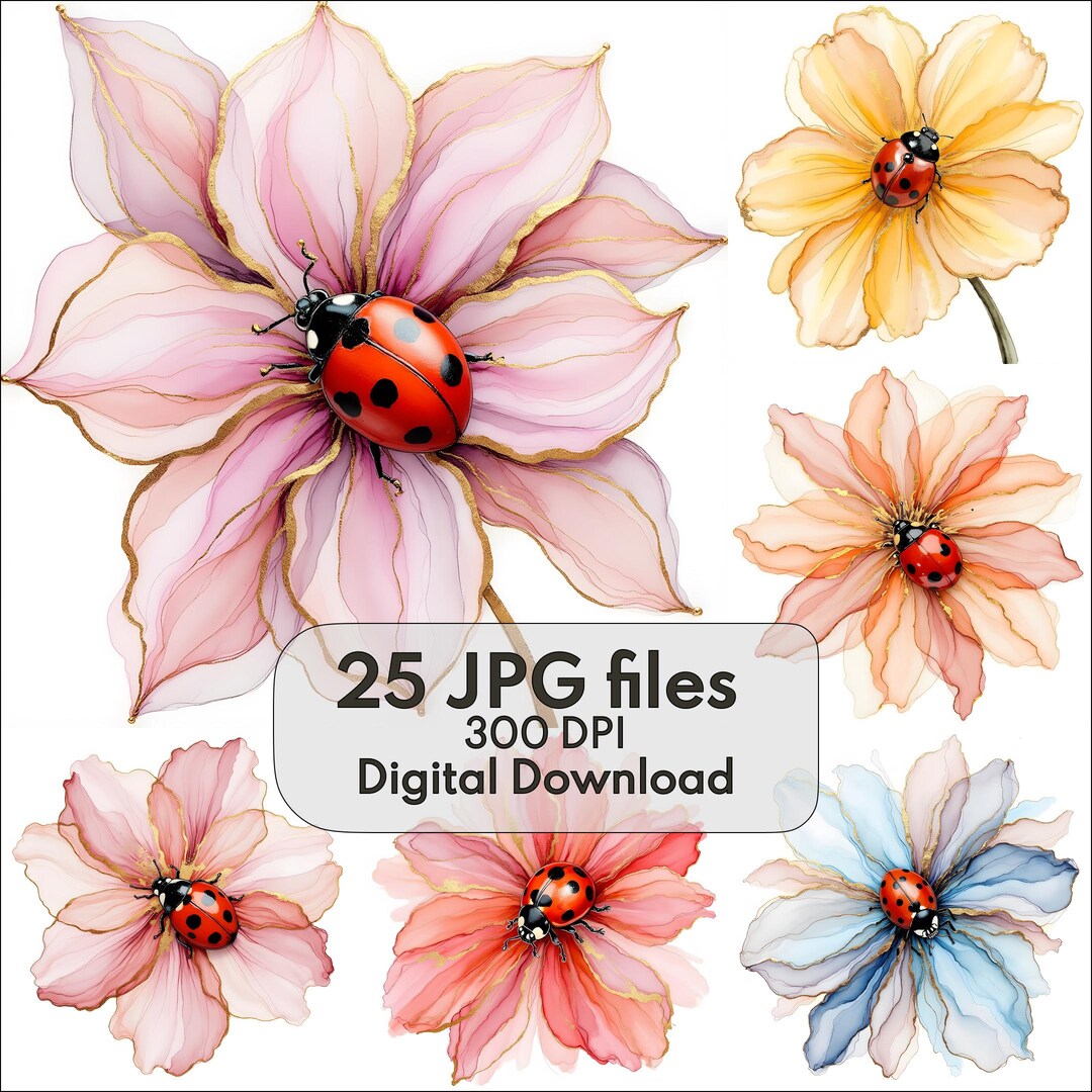 25 Garden Clipart | Watercolor Ladybug Clipart | Floral Illustration ...