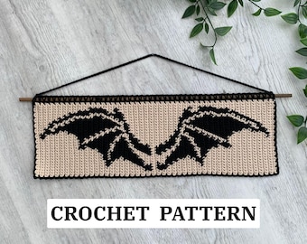 Bat Wings Tapestry Crochet Pattern | Alt Gothic Wall Hanging & Desk Mat | Bookish Decor | PDF