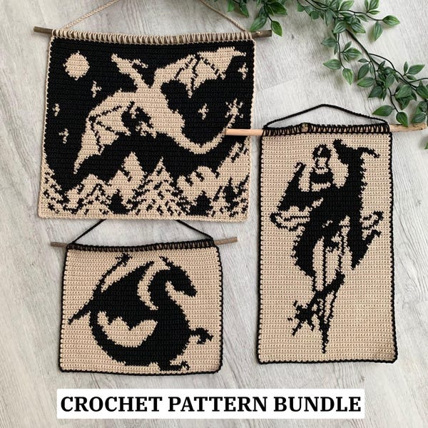 Dragon Tapestry Crochet Pattern Bundle | Romantasy Wall Art | Bookish DIY Decor | English PDF