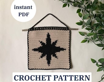 Tapestry Crochet Pattern | Eight Point Star Minimal Wall Hanging | Over the Bed Crochet Wall Art | Instant Download English PDF