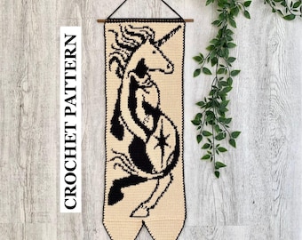 Unicorn Tapestry Crochet Pattern | Dark Medieval Fantasy Wall Hanging | Ren Faire Decor
