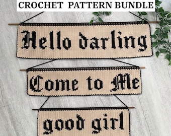 Tapestry Crochet Pattern Bundle | Gothic Letter Wall Hanging