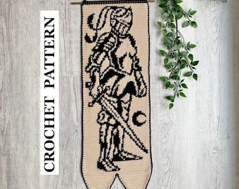 Lady Knight Tapestry Crochet Pattern | Medieval Banner Wall Hanging | Knightcore Decor