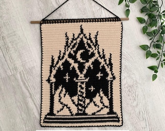 Tapestry Crochet Pattern with Celestial Gothic Windows | Fantasy Wall Hanging | Free E-Reader Insert
