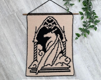 Gothic Dragon Window Tapestry Crochet Pattern | Fantasy Wall Hanging | Bookish Decor