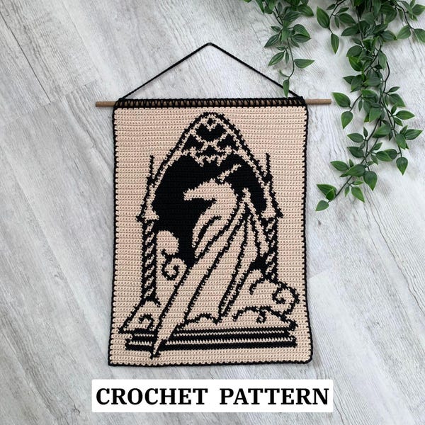 Gothic Dragon Window Tapestry Crochet Pattern | Fantasy Wall Hanging | Bookish Decor