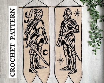 Knight Tapestry Crochet Pattern Bundle | Medieval Banner Wall Hanging | Knightcore Decor