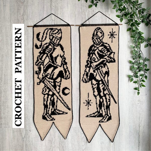 Knight Tapestry Crochet Pattern Bundle | Medieval Banner Wall Hanging | Knightcore Decor