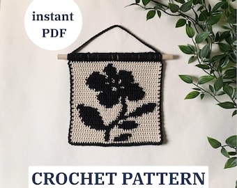 Flower Tapestry Crochet Pattern - Textile Wall Art | Minimal Over the Bed Decor | English PDF Tutorial