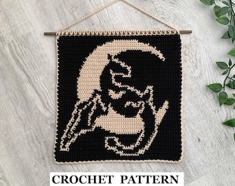 Moon Dragon Tapestry Crochet Pattern | Whimsical Wall Hanging | Bookish Decor