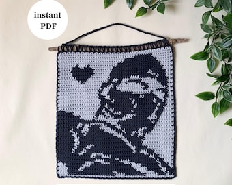 Masked Man Tapestry Crochet Pattern | Dark Romance Inspired Wall Art | Bookish DIY Decor | English PDF