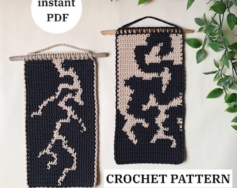 Lightning & Shadows Tapestry Crochet Pattern | Alt Wall Hanging Set | Bookish DIY Decor | Instant Download English PDF