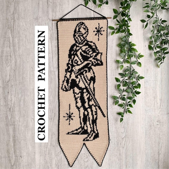 Knight Tapestry Crochet Pattern | Medieval Banner Wall Hanging | Castlecore Decor