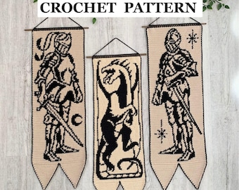 Knights & Dragon Tapestry Crochet Pattern Bundle | Medieval Fantasy Wall Hanging Set