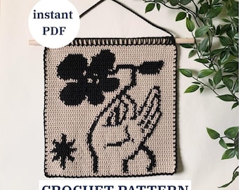 Tapestry Crochet Pattern | Buddha's Hand with Flower | Textile Over the Bed Decor | Japandi Wall Art | DIY English PDF