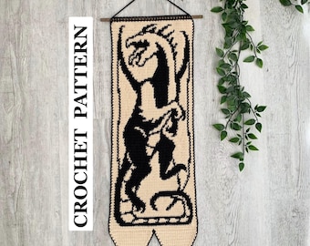 Dragon Tapestry Crochet Pattern "Knight's Pet" | Medieval Fantasy Wall Hanging | Gallery Wall Banner