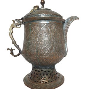 Antique Middle East Persian Kashmir Islamic Copper Oriental Samovar Dallah Vase Pot