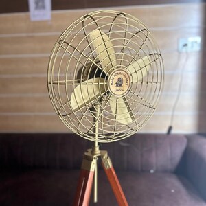 Pedestal Tripod Fan | 4-Speed Regulator Include Brass Finish Fan | 54” Full Height Modern Decor Fan Nautical Wooden Air Fan