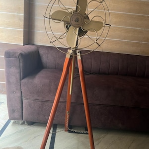 Brown finish Modern Wooden Pedestal Fan Tripod Standing Fan | Stylish Oscillating Floor Fan Home Decor Living room,Kitchen floor Lamp