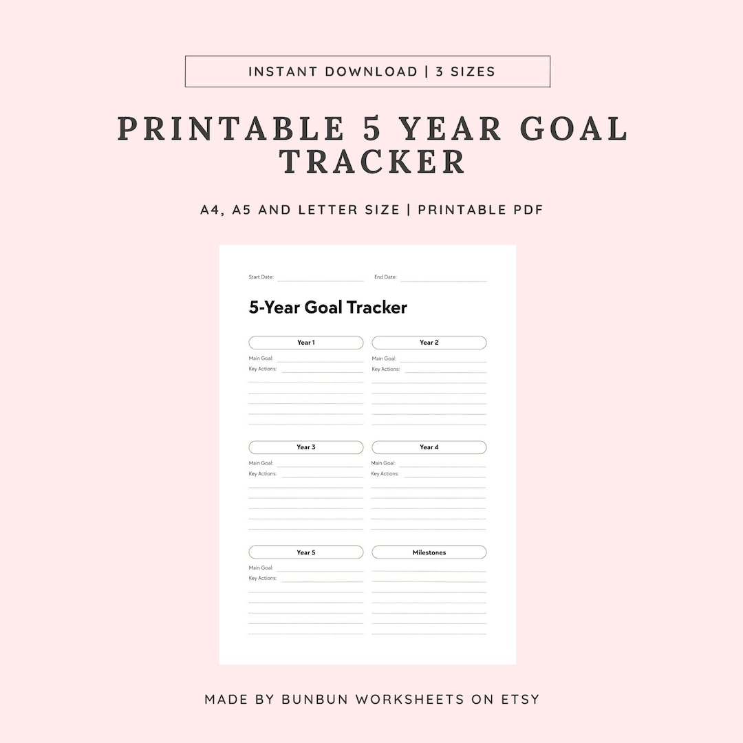 5 Year Goal Planner Digital Download | Long Term Vision & Goal Tracker ...
