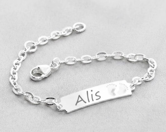 ID Armband Gold Jungen Mädchen Namensarmband, Fußabdruck Gravur Namensarmband, personalisiertes Armband für Babys, Geburtsgravur Armband für Kinder